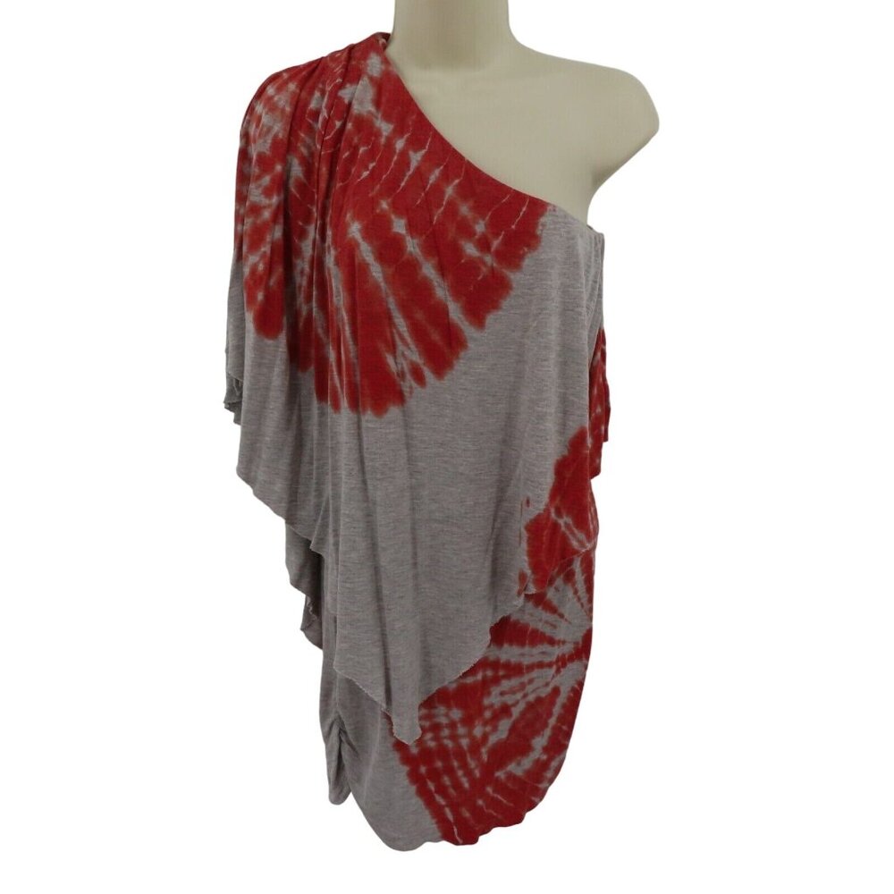 Young Fabulous & Broke Women Extra Small XS Gray Red Tie Dye One Shoulder Dress